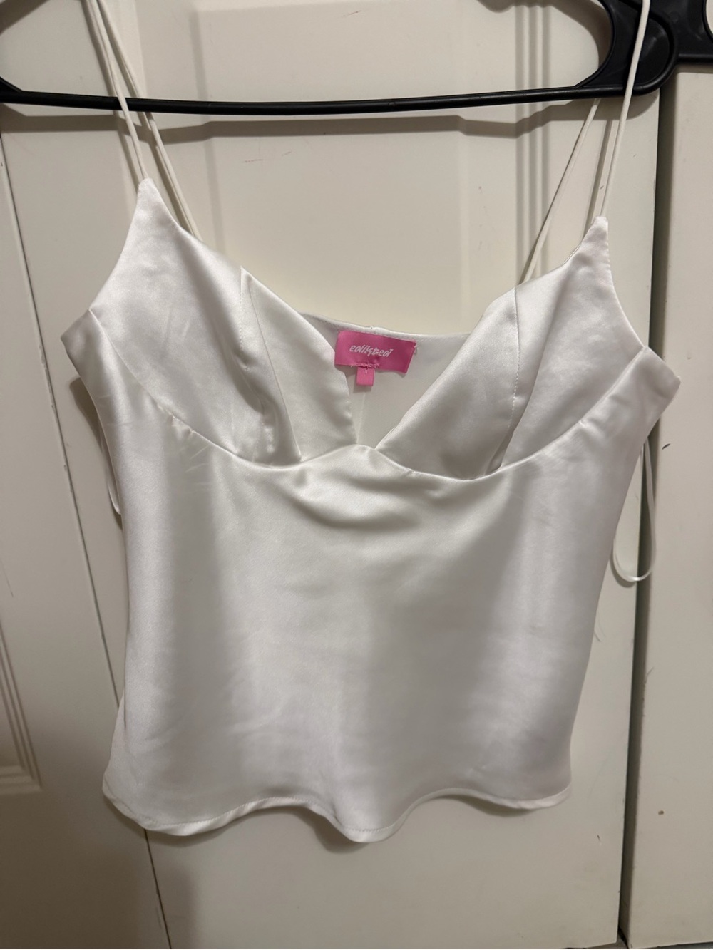 Edikted White Satin V-Neck Top